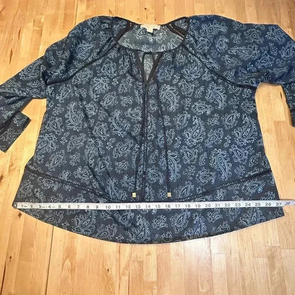 Michael Kors Navy Blue Paisley Print Blouse - Picture 9 of 11